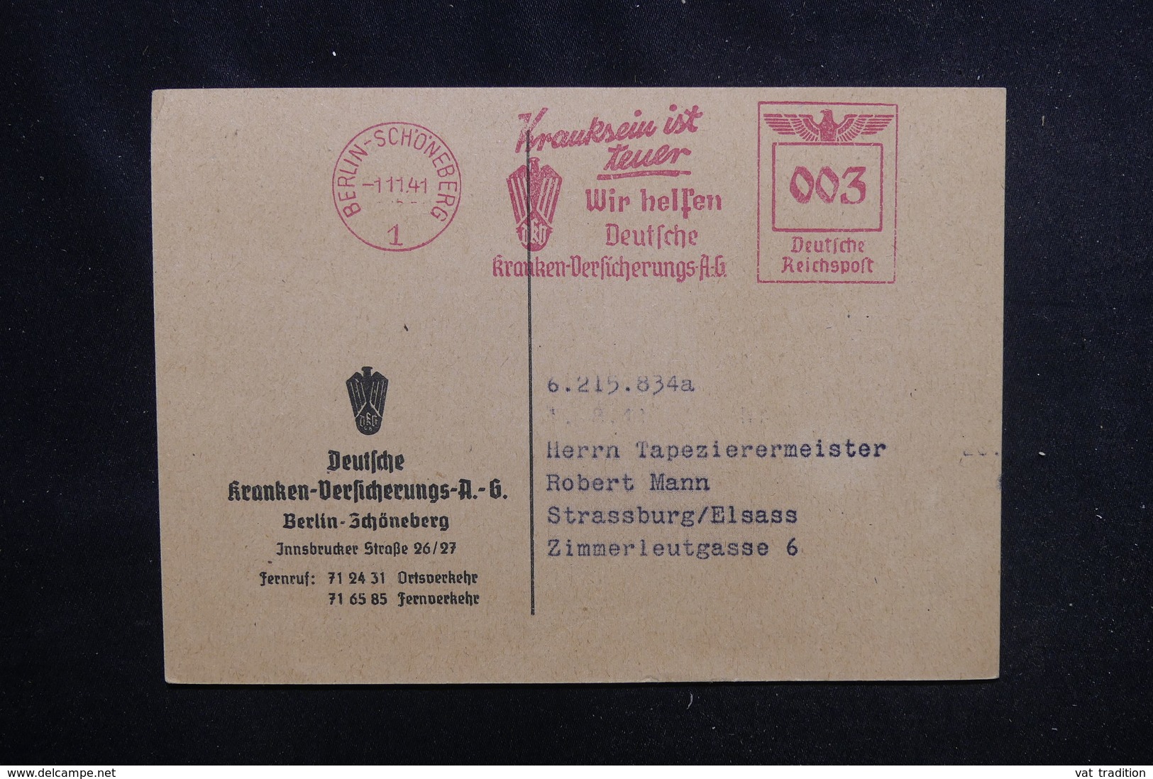 ALLEMAGNE - Carte Commerciale De Berlin Pour Strasbourg En 1941, Affranchissement Mécanique -  L 52497 - Cartas & Documentos