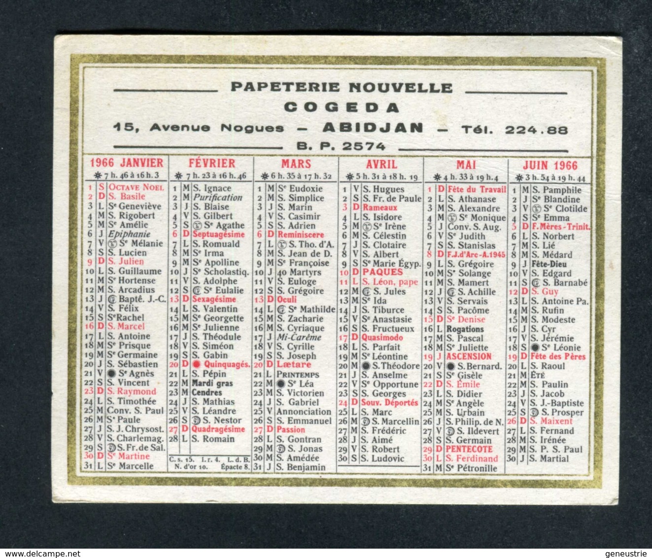 Petit Calendrier "Papeterie Moderne COGEDA à Abidjan (Côte D'Ivoire) - Petit Format : 1961-70