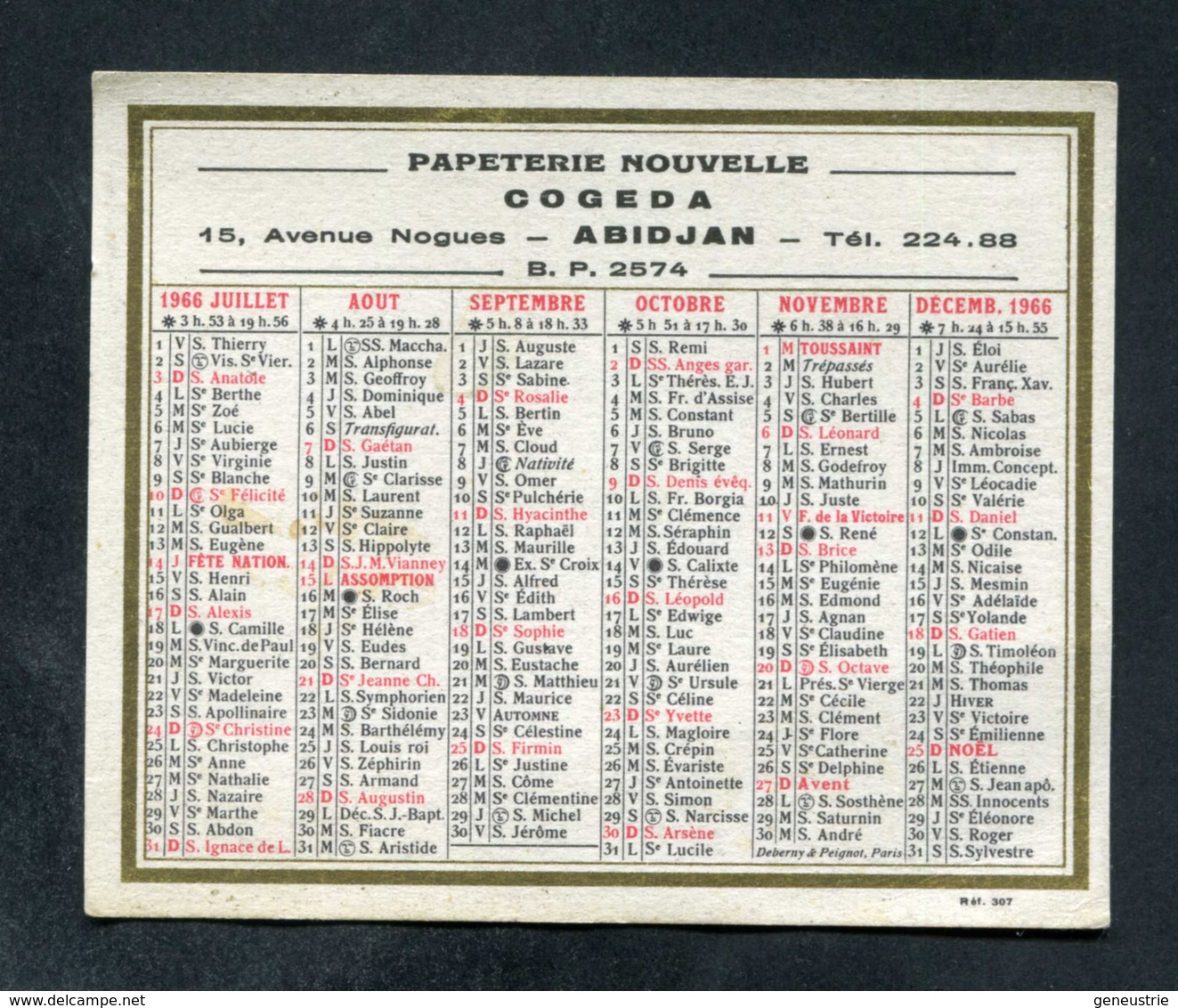 Petit Calendrier "Papeterie Moderne COGEDA à Abidjan (Côte D'Ivoire) - Petit Format : 1961-70