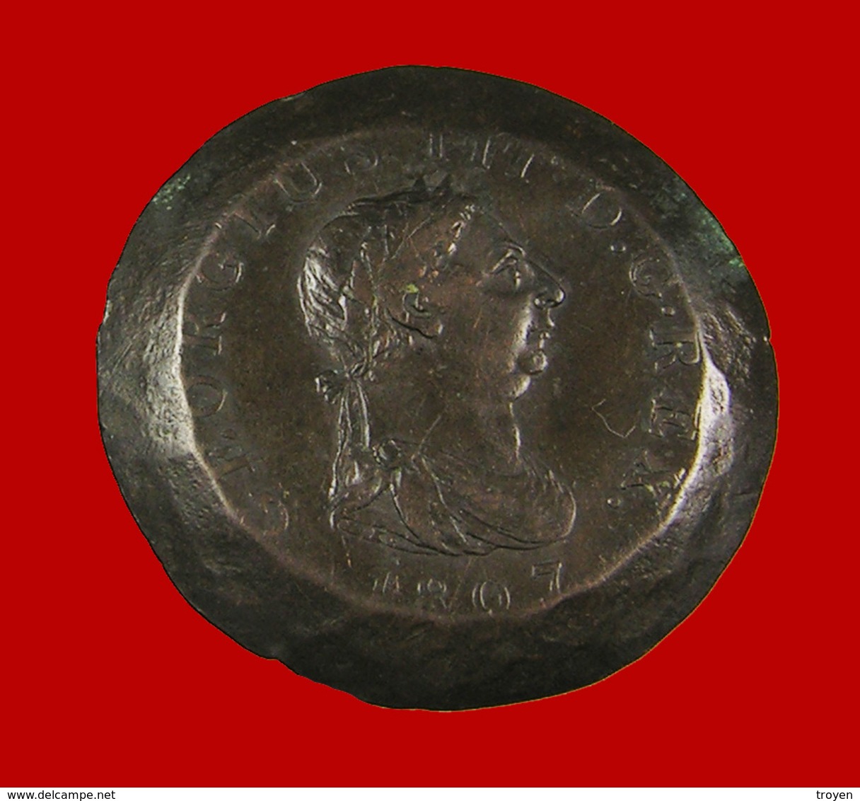 1 Penny - Angleterre - 1807 - Patine Foncée - Cuivre - TB + - Curiosité Tranche Aplatie - C. 1 Penny