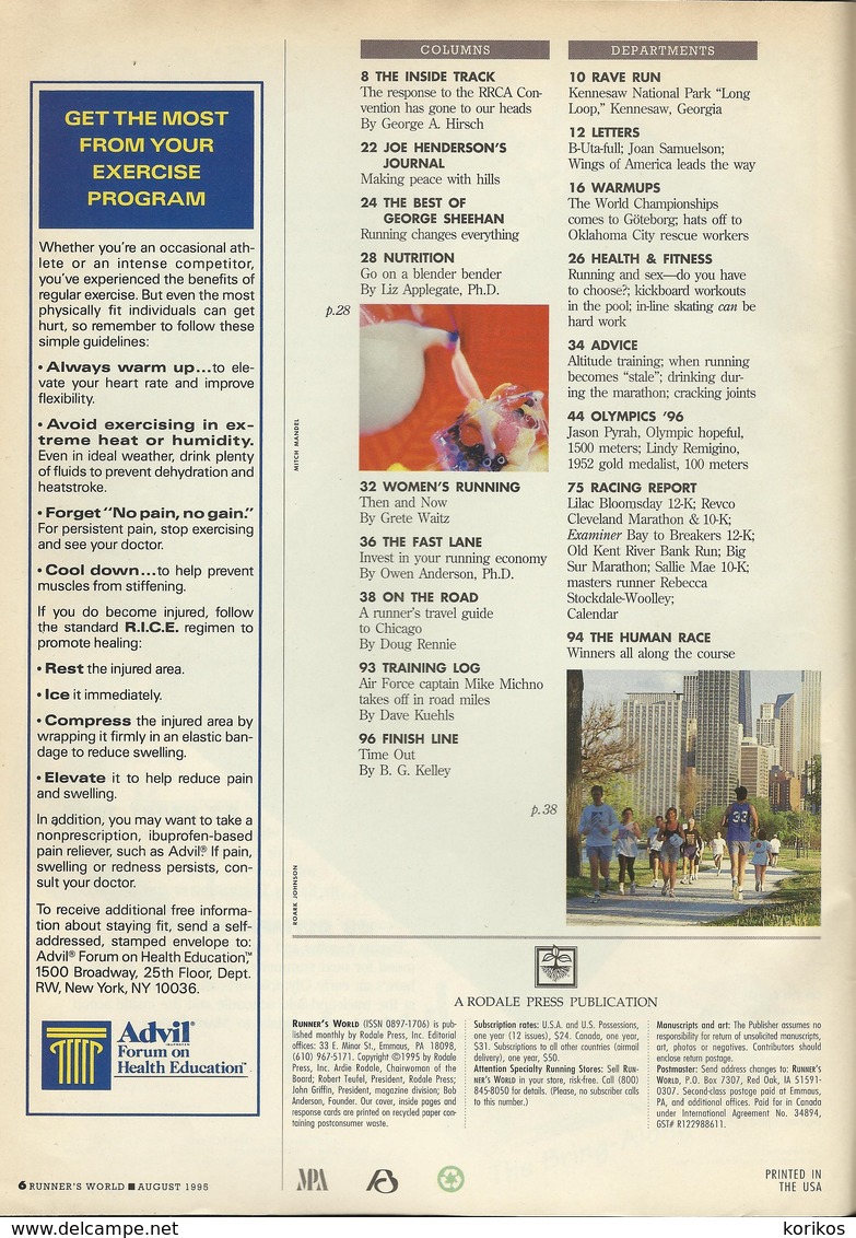 RUNNERS WORLD - RUNNER’S WORLD MAGAZINE - US EDITION - AUGUST 1995 – ATHLETICS - TRACK AND FIELD - 1950-Aujourd'hui