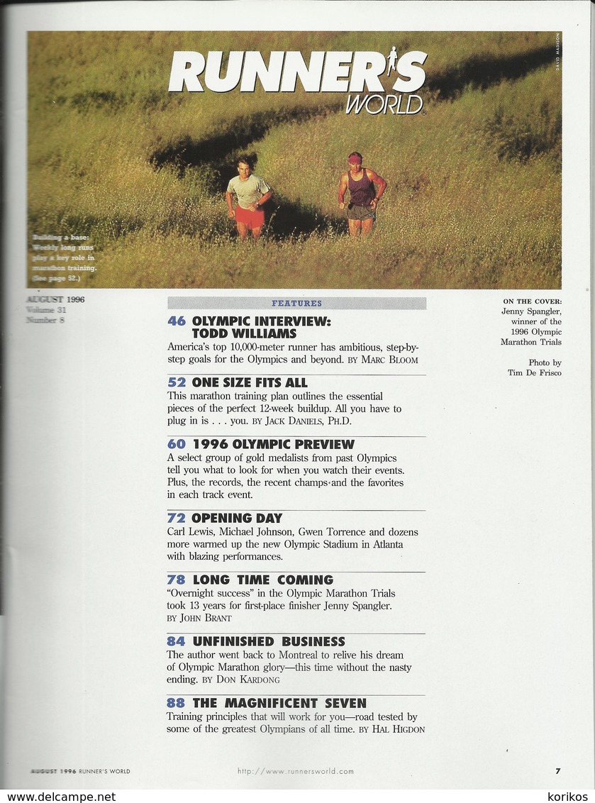 RUNNERS WORLD - RUNNER’S WORLD MAGAZINE - US EDITION - AUGUST 1996 – ATHLETICS - TRACK AND FIELD - 1950-Now