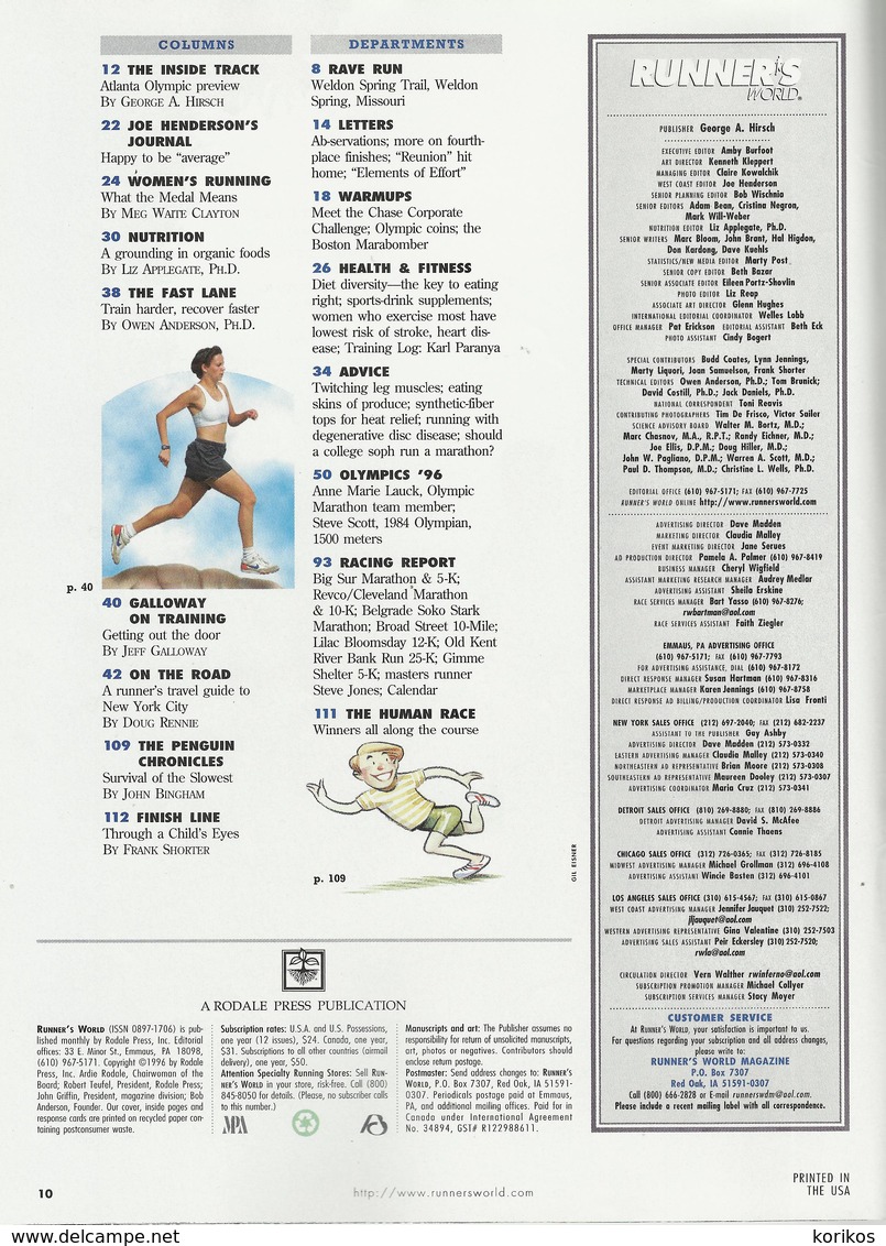 RUNNERS WORLD - RUNNER’S WORLD MAGAZINE - US EDITION - AUGUST 1996 – ATHLETICS - TRACK AND FIELD - 1950-Now