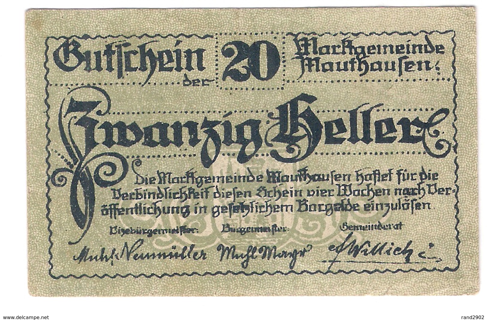 Österreich Austria Notgeld 20 HELLER FS601Ia MAUTHAUSEN /144M/ - Autriche