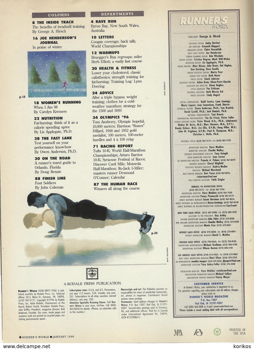 RUNNERS WORLD - RUNNER’S WORLD MAGAZINE - US EDITION - JANUARY 1996 – ATHLETICS - TRACK AND FIELD - 1950-Hoy