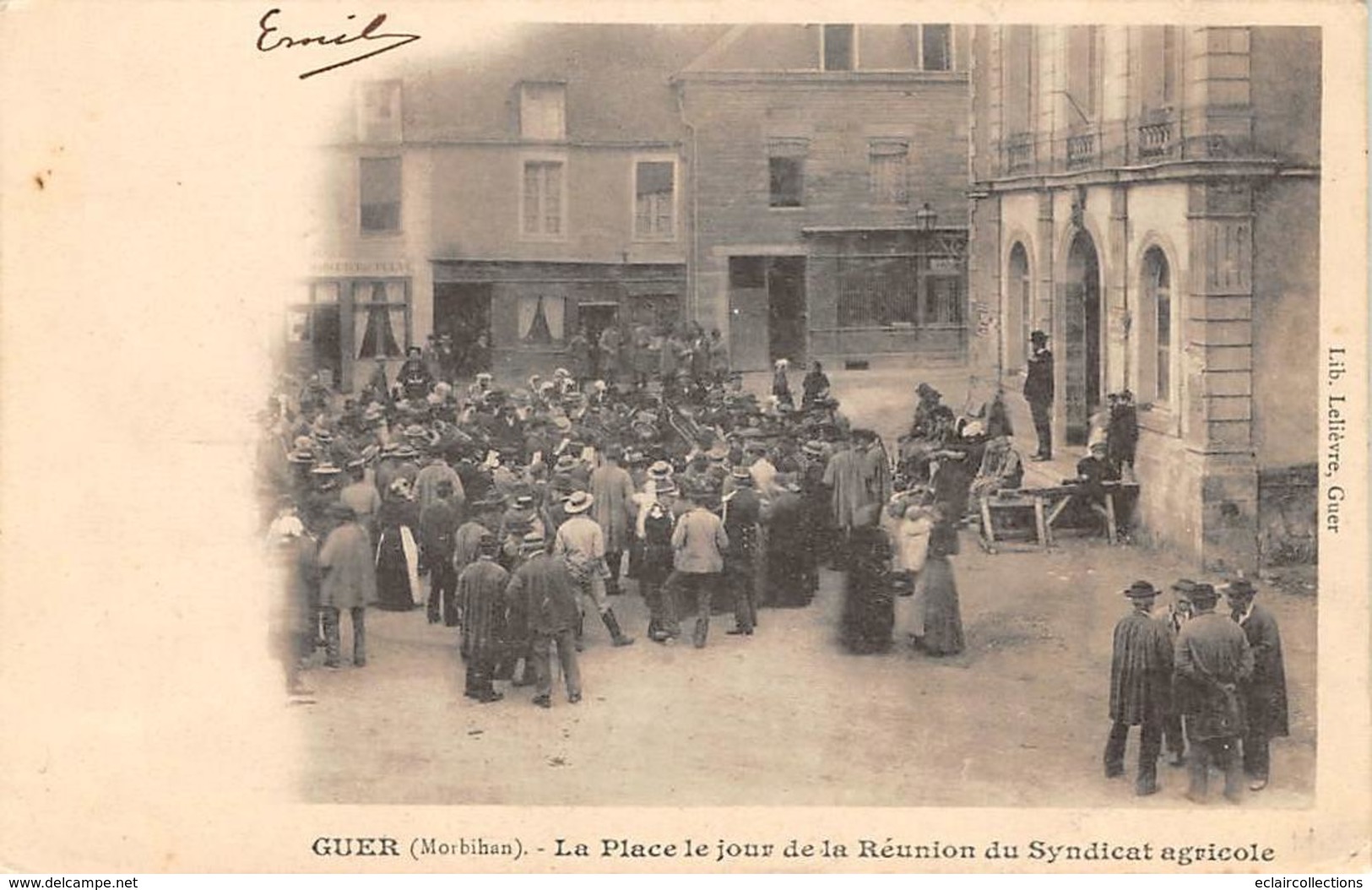 Guer         56         La Place. Jour De La Réunion Du Syndicat Agricole        (Voir Scan) - Guer Coetquidan