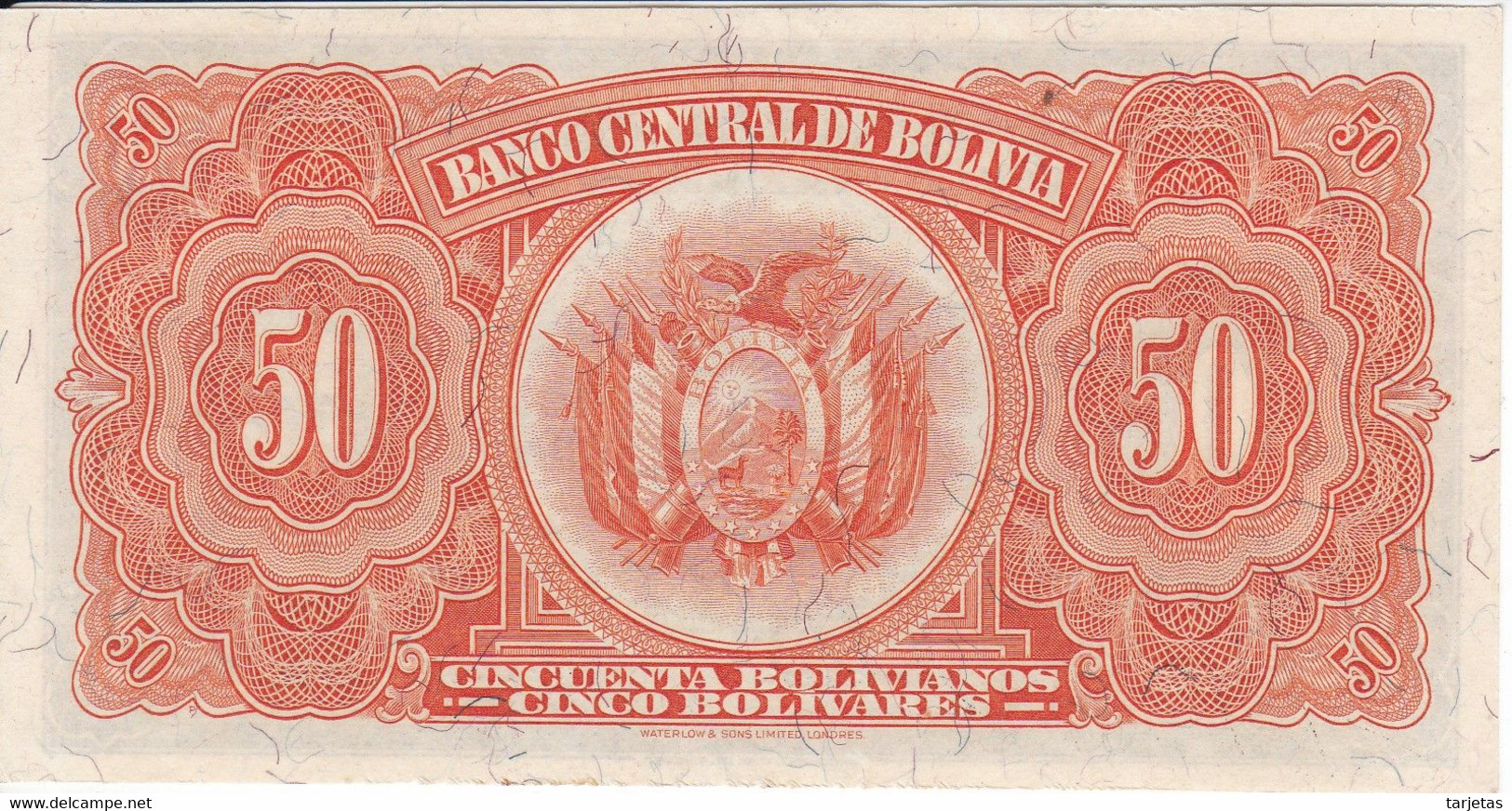 BILLETE DE BOLIVIA DE 50 BOLIVIANOS DEL AÑO 1928  SERIE X2 EN CALIDAD EBC (XF) (BANKNOTE) - Bolivia