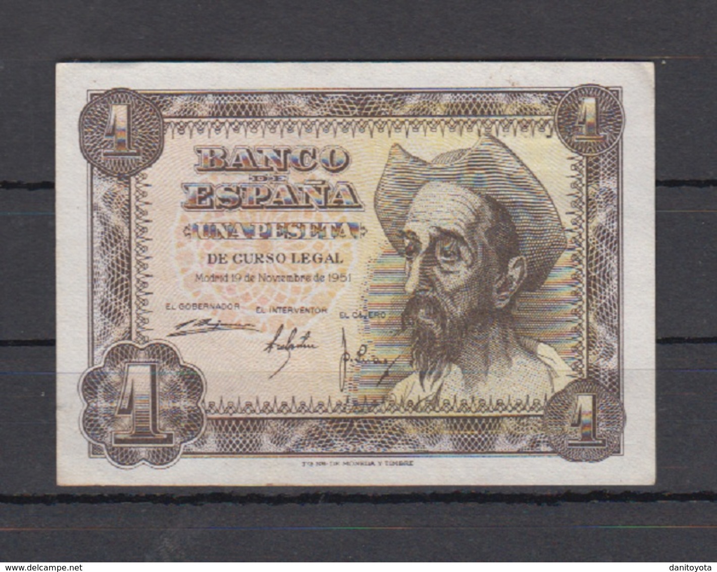 ESPAÑA.  EDIFIL 461.   1 PTA 19 DE NOVIEMBRE DE 1951 D QUIJOTE SIN SERIE Y SIN CIRCULAR. - 1-2 Pesetas