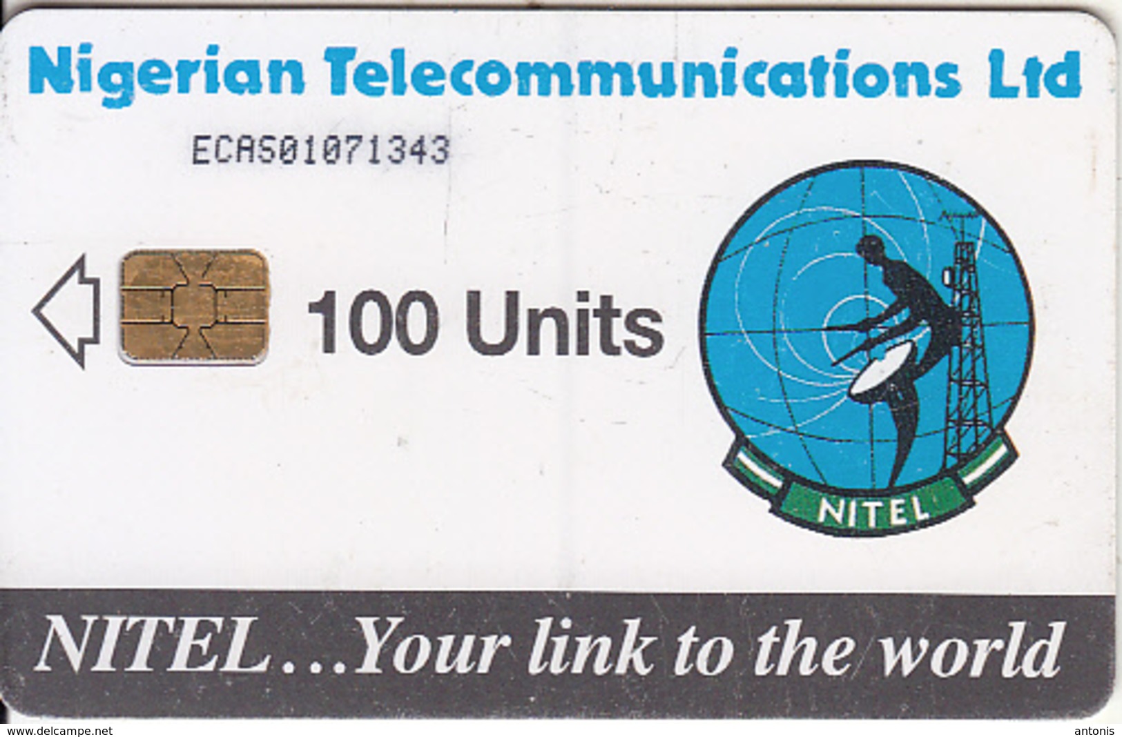 NIGERIA - Earth Station, Nigerian Telecom Ltd First Chip Issue 100 Units(ECAS-matt Surface), Chip CHT09, Used - Nigeria