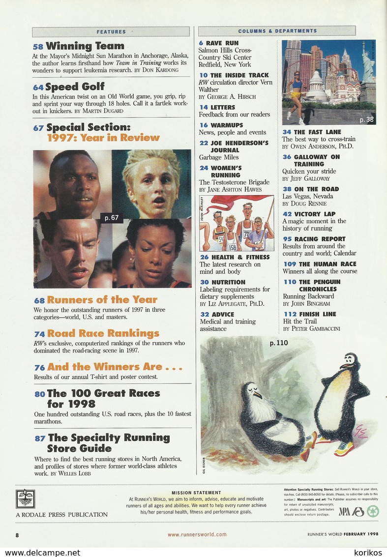RUNNERS WORLD - RUNNER’S WORLD MAGAZINE - US EDITION - FEBRUARY 1998 – ATHLETICS - TRACK AND FIELD - 1950-Aujourd'hui