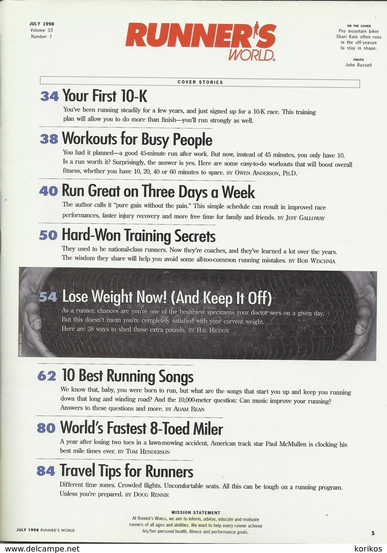 RUNNERS WORLD - RUNNER’S WORLD MAGAZINE - US EDITION - JULY 1998 – ATHLETICS - TRACK AND FIELD - 1950-Now