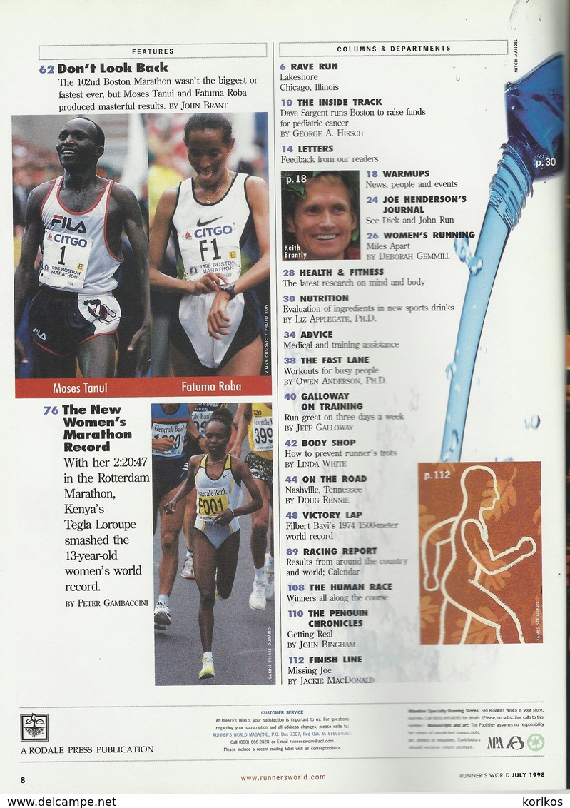 RUNNERS WORLD - RUNNER’S WORLD MAGAZINE - US EDITION - JULY 1998 – ATHLETICS - TRACK AND FIELD - 1950-Aujourd'hui