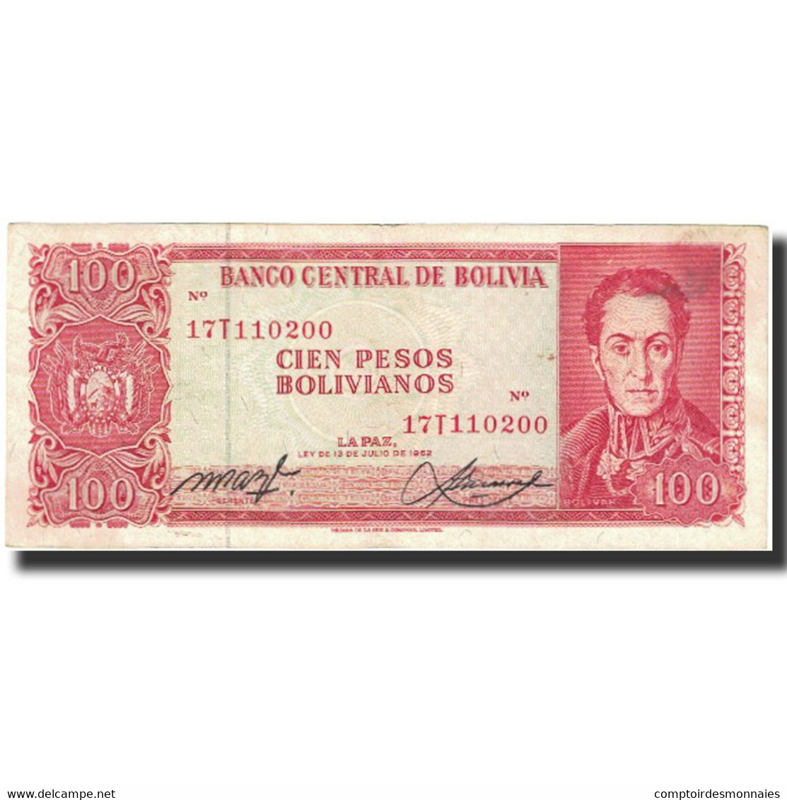 Billet, Bolivie, 100 Pesos Bolivianos, L.1962, 1962-07-13, KM:164A, TTB - Bolivien