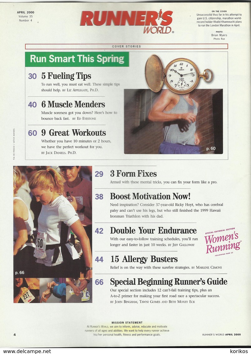 RUNNERS RUNNER’S WORLD MAGAZINE - US EDITION - APRIL 2000 - KHALID KHANNOUCHI – ATHLETICS - TRACK AND FIELD - 1950-Aujourd'hui