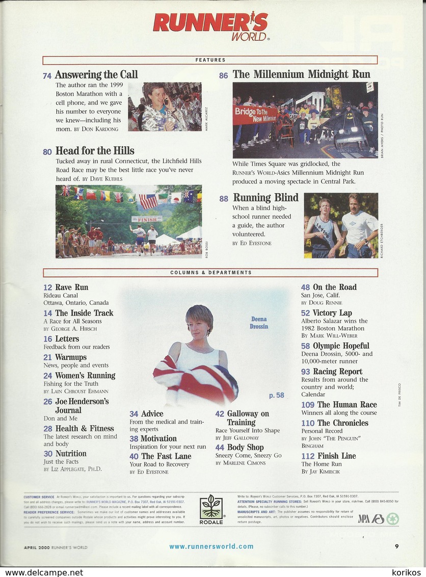 RUNNERS RUNNER’S WORLD MAGAZINE - US EDITION - APRIL 2000 - KHALID KHANNOUCHI – ATHLETICS - TRACK AND FIELD - 1950-Aujourd'hui