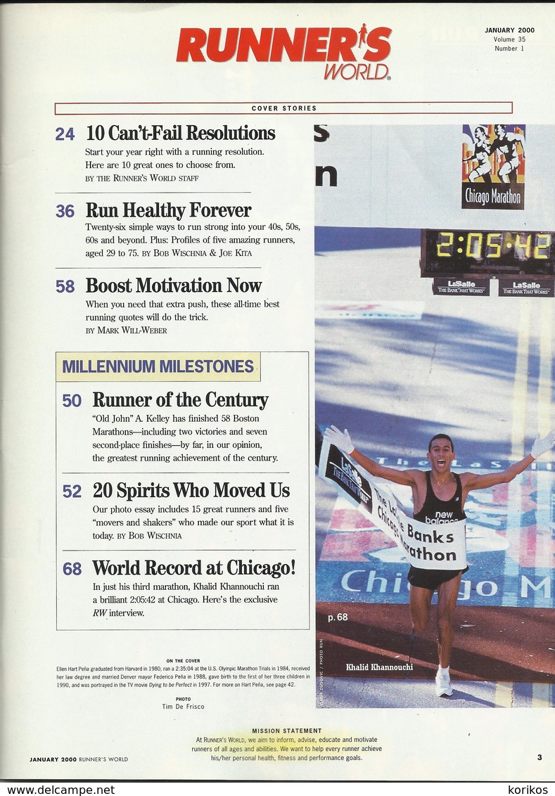 RUNNERS RUNNER’S WORLD MAGAZINE US EDITION JANUARY 2000 SPECIAL MILLENNIUM ISSUE – ATHLETICS - TRACK AND FIELD - 1950-Now