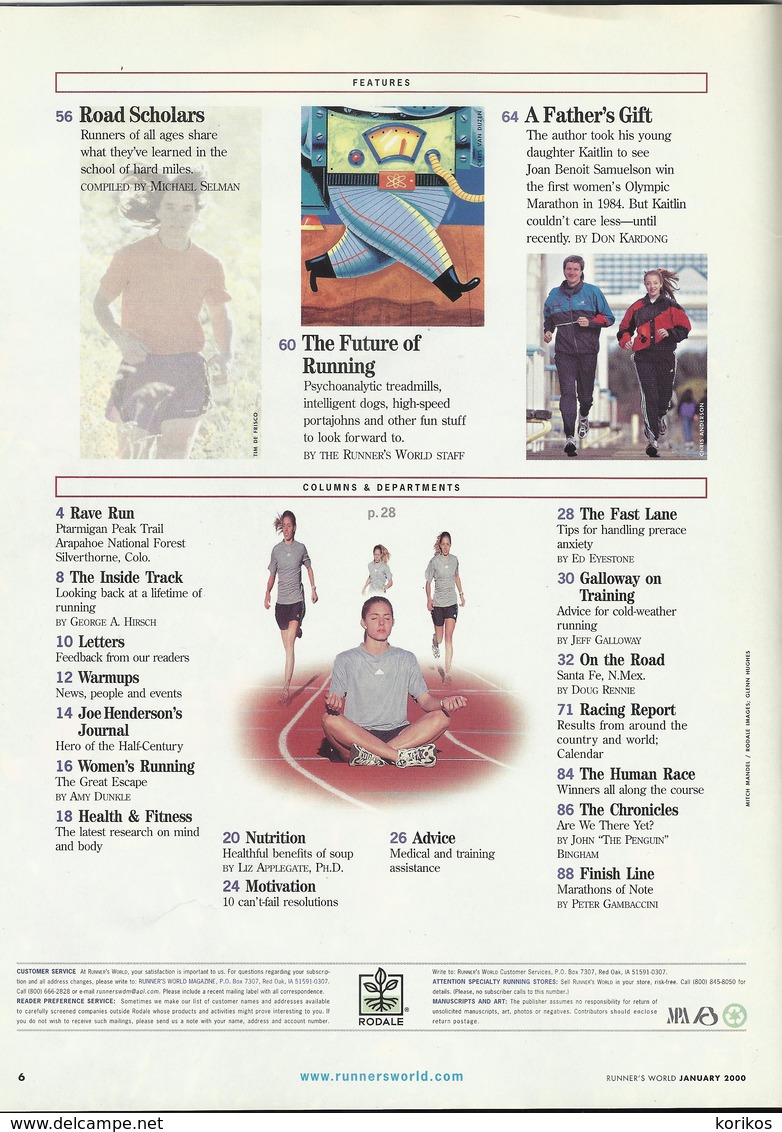 RUNNERS RUNNER’S WORLD MAGAZINE US EDITION JANUARY 2000 SPECIAL MILLENNIUM ISSUE – ATHLETICS - TRACK AND FIELD - 1950-Now