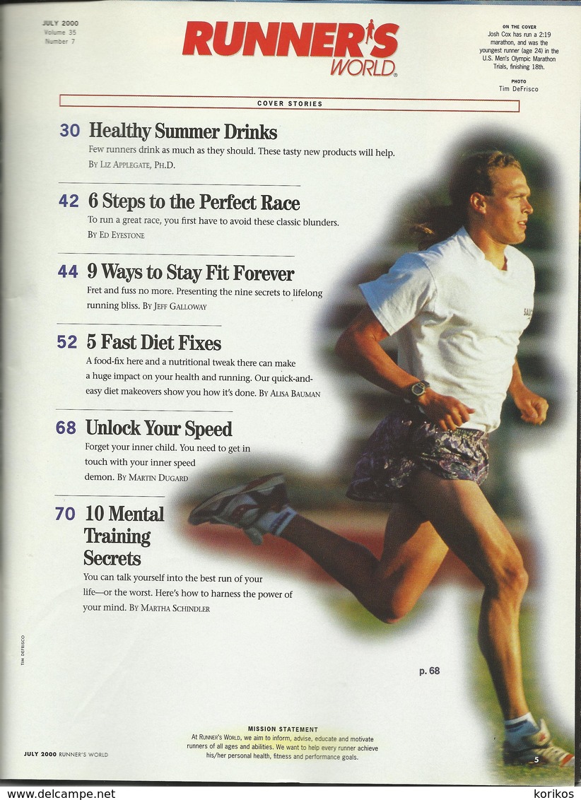 RUNNERS WORLD - RUNNER’S WORLD MAGAZINE - US EDITION – JULY 2000 – ATHLETICS - TRACK AND FIELD - 1950-Aujourd'hui