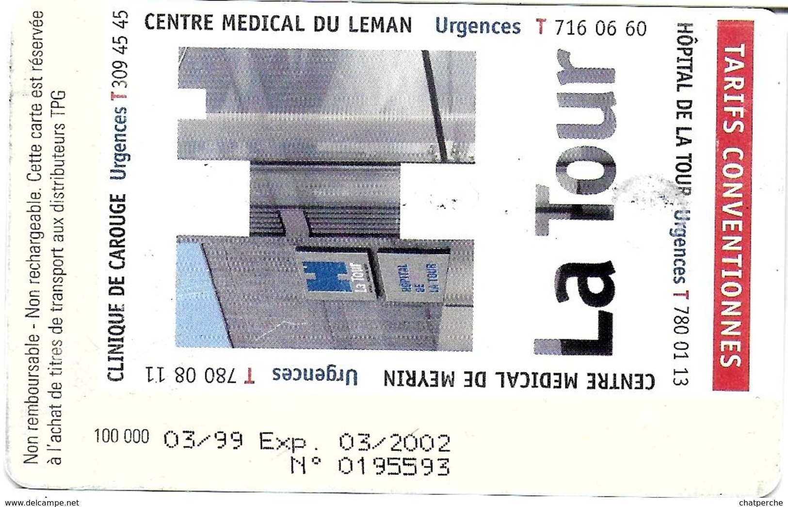 CARTE A PUCE TRANSPORT METRO AUTOBUS TRANSPORTS PUBLICS GENEVOIS CART @ BUS 20 CHF PUBLICITÉ TIRAGE 100 000 Ex 03/2002 - Europe