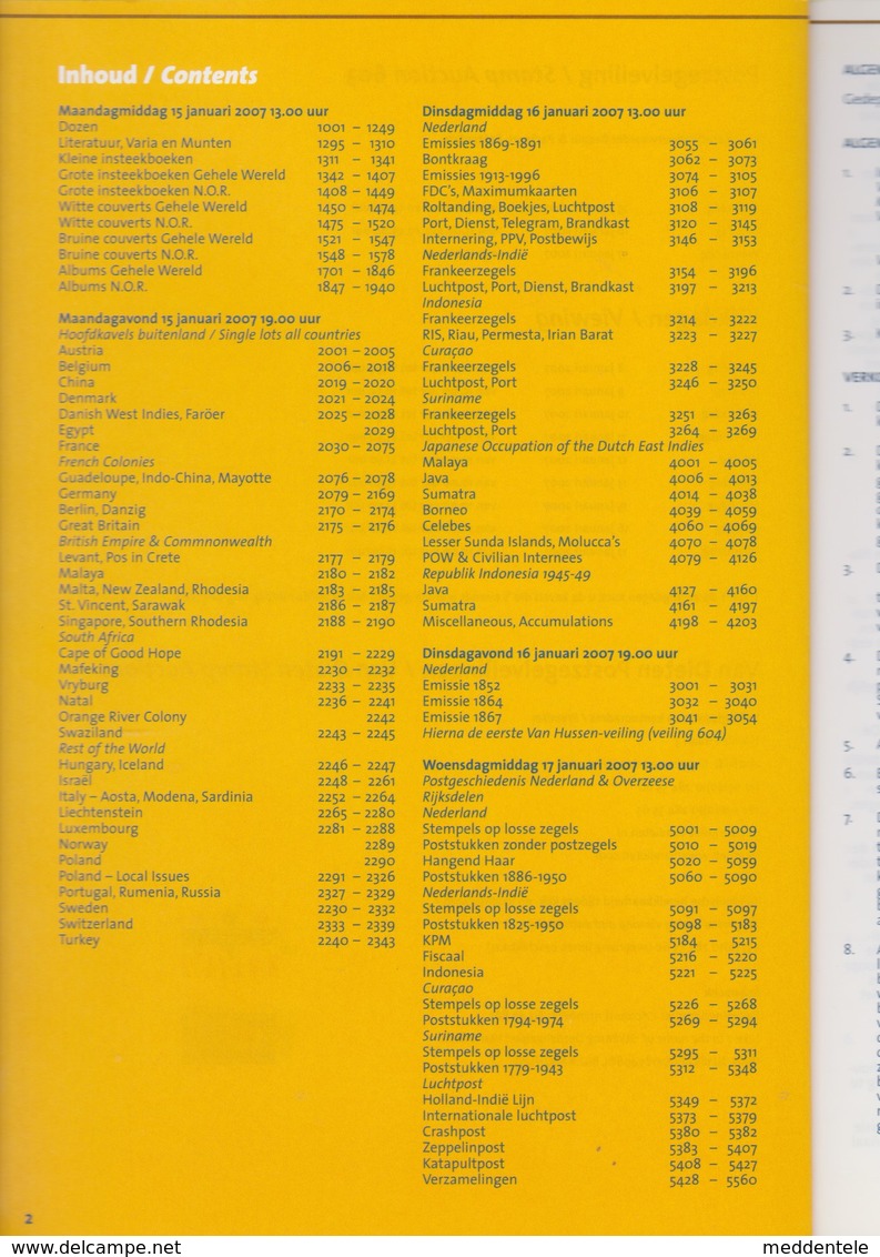 VAN DIETEN AUCTION CATALOG 603 January 2007 See Index 262 Pages Condition "like New" - Catalogi Van Veilinghuizen