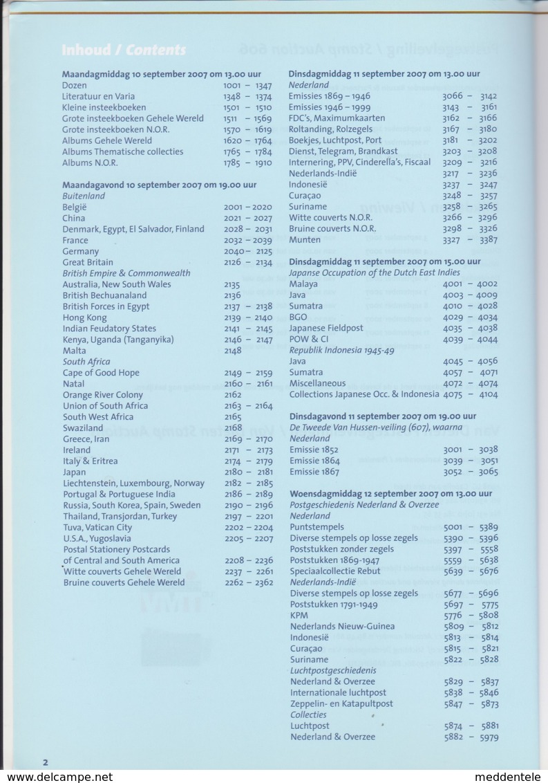 VAN DIETEN AUCTION CATALOG 606 September  2007 See Index Of Lots 264 Pages  Condition "like New" Softback - Catalogues De Maisons De Vente