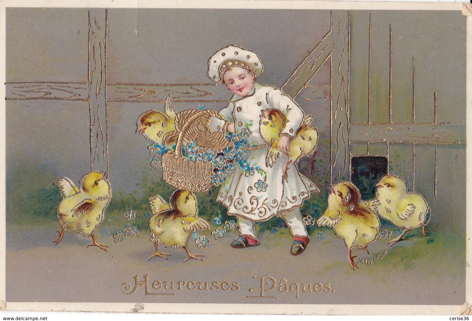 Heureuses Pâques Enfant Et Poussins Circulée En 1911 - Pasen