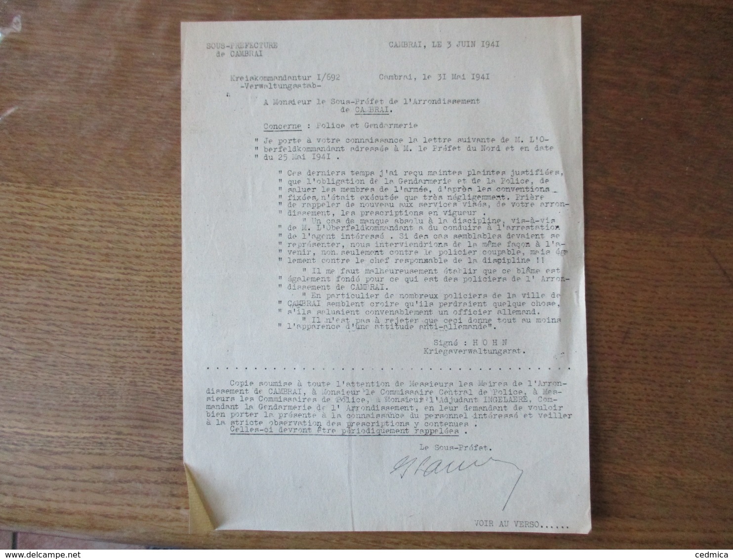 OBERFELDKOMMANDANTUR 670 LE 23 SEPTEMBRE 1941 LE CHEF D'ADMINISTRATION MILITAIRE OBJET TRANSFORMATION D'APPAREILS RECEPT - Documents Historiques