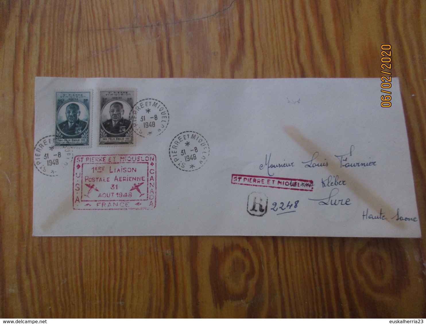 Enveloppe 1er Jour Saint-Pierre Et Miquelon 1ère Liaison Postale Aérienne 31Août 1948 - FDC