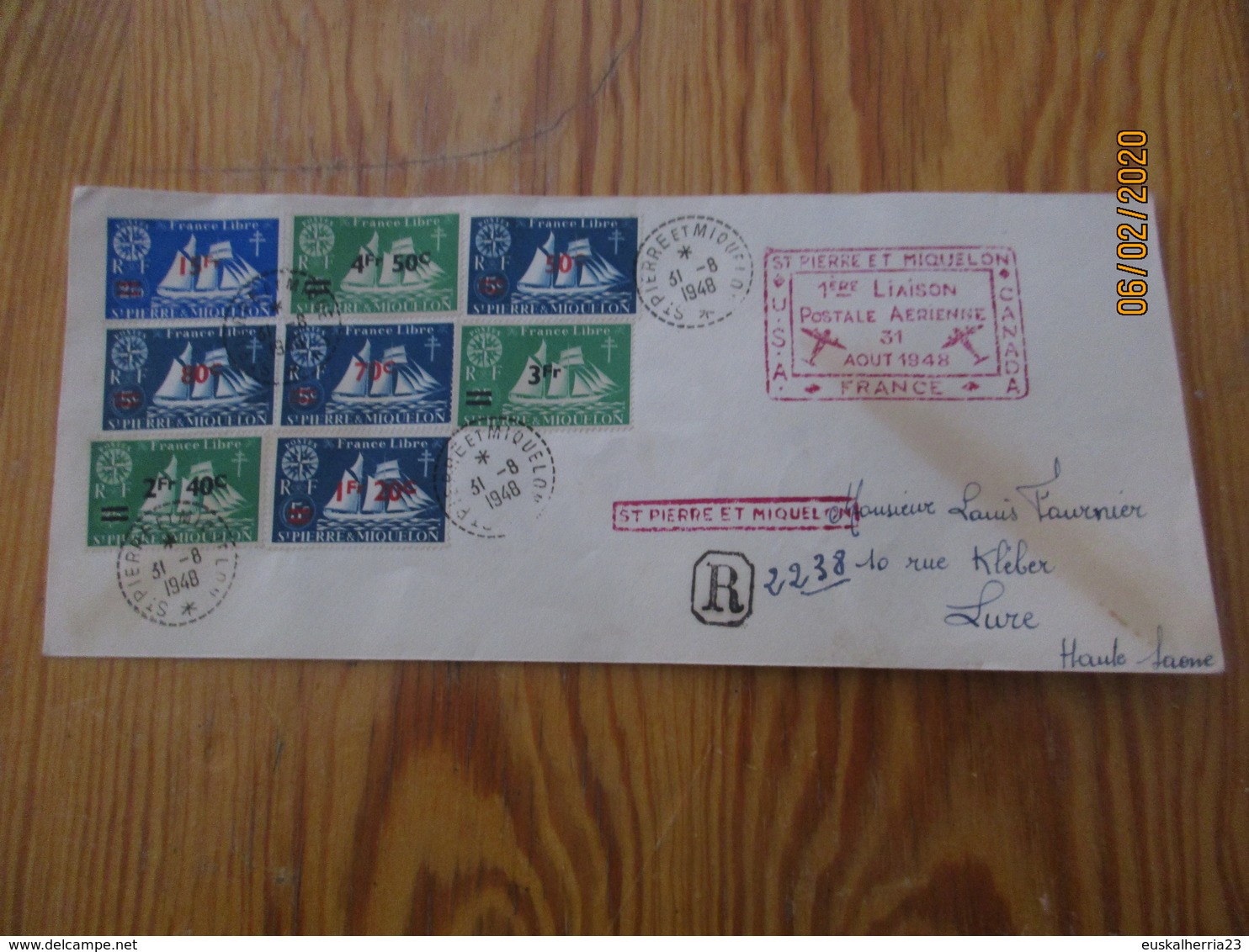 Enveloppe 1er Jour Saint-Pierre Et Miquelon 1ère Liaison Postale Aérienne 31Août 1948 - FDC