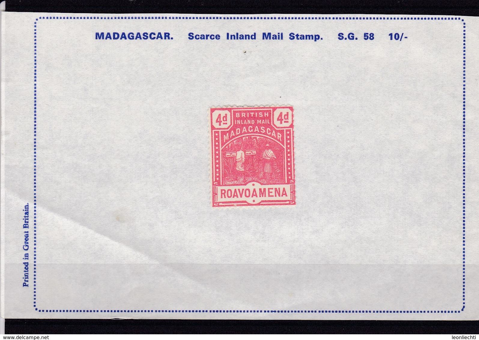 Madagascar: BRITISH INLAND MAIL, 4d. ROAVOAMENA ** - Madagascar (1960-...)