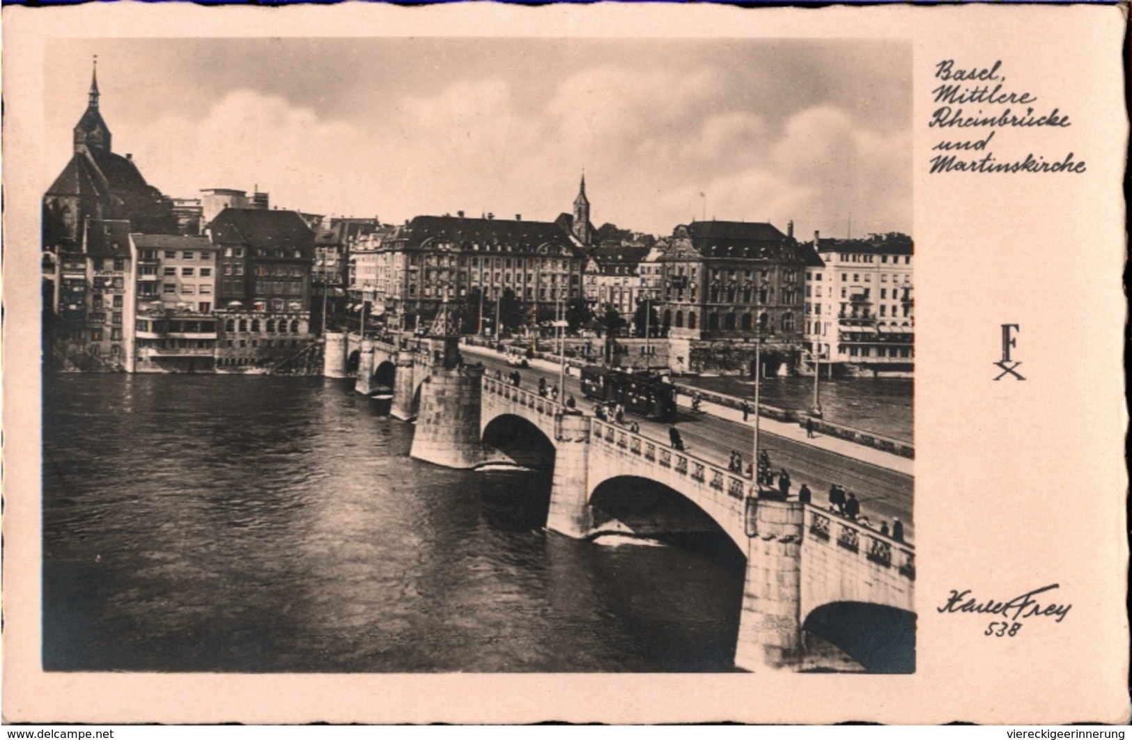 ! 1948 Foto Ansichtskarte Basel, Rheinbrücke, Straßenbahn, Tramway, Xaver Frey 538, Maschinenstempel Telefon, Telephon - Bâle