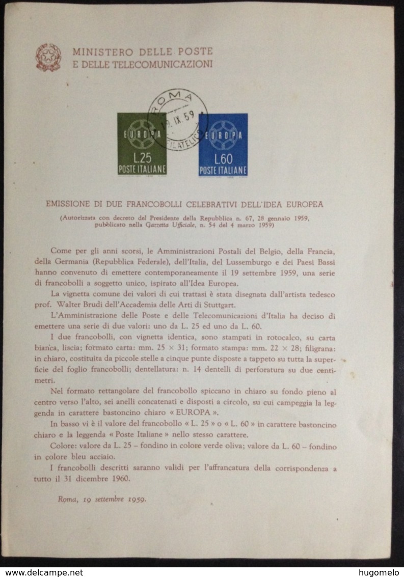 Italy, Sheetlet "Europa Cept 1959", Rome - Lotti E Collezioni