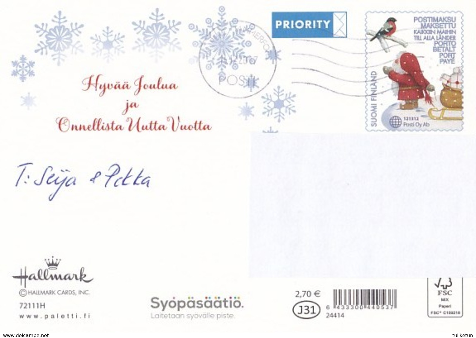 Postal Stationery - Bird - Bullfinch - Winter Landscape - Cancer Foundation - Suomi Finland - Postage Paid - Entiers Postaux