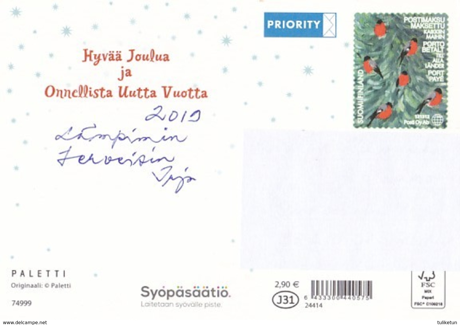 Postal Stationery - Birds - Bullfinches - Elves At Work - Cancer Foundation - Suomi Finland - Postage Paid - Entiers Postaux