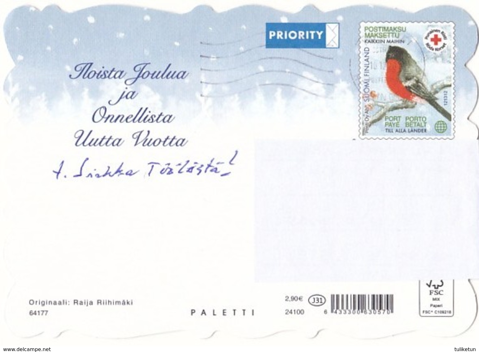 Postal Stationery - Bird - Bullfinch In Winter Landscape - Children Skating - Red Cross - Suomi Finland - Postage Paid - Postal Stationery