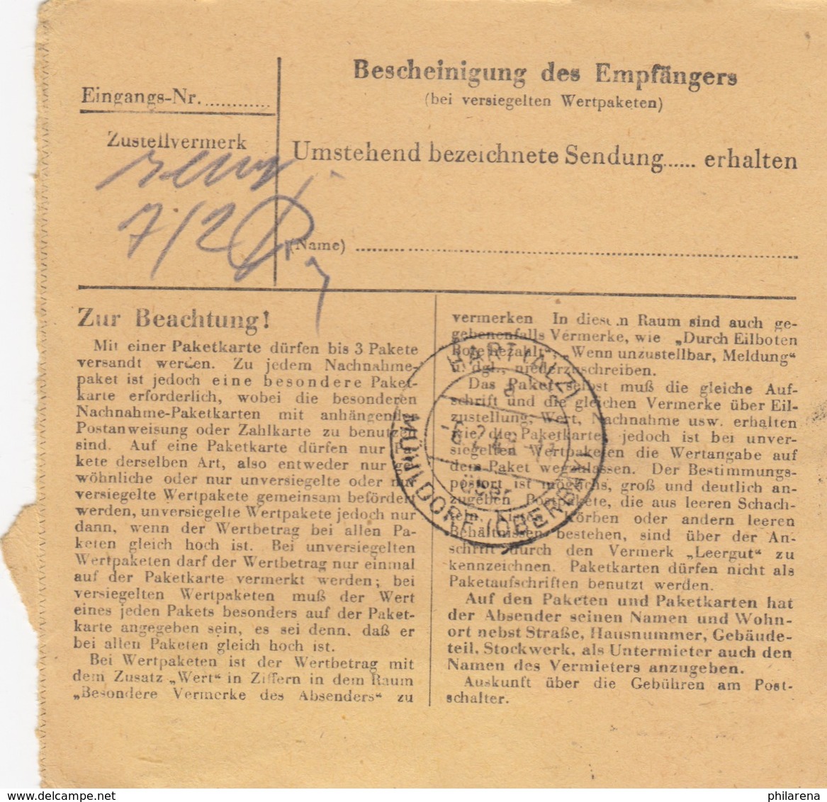 BiZone Paketkarte 1948: Roßdorf über Darmstadt Nach Hart A. D. Alz - Other & Unclassified