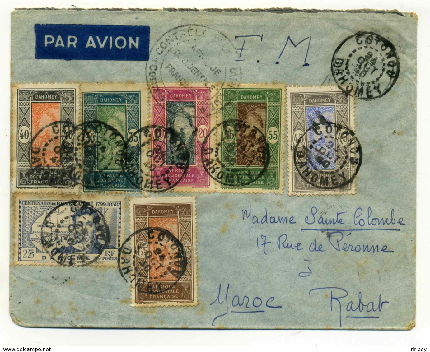 Lettre De COTONOU / Controle Postale / Oct 1940  Période WW2 / Aff Composé Superbe / Pour Le Maroc - Brieven En Documenten