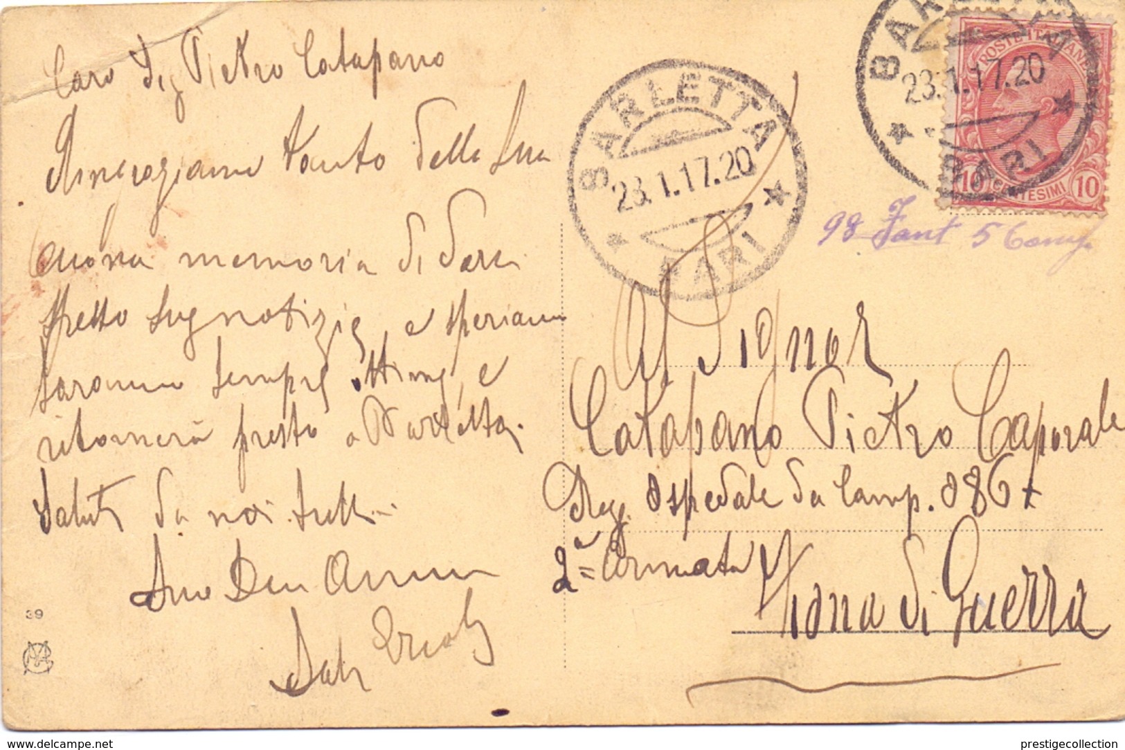 BARLETTA 1917 POST CARD BARI ANNULLO SPECIALE  (FEB20421) - Barletta