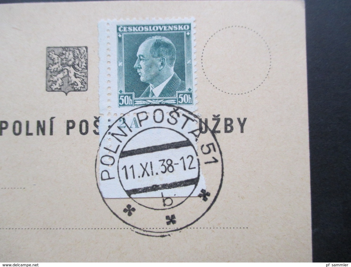 DR / Sudetenland ?? 1938 Blanko PK Mit Marke Der Tschechoslowakei (Eckrandstück) Mit CSR Stempel Polni Posta 11.XI.38 - Covers & Documents