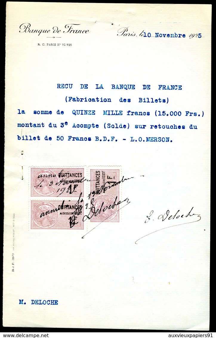 Numismatique - Autographe D'Ernest Pierre DELOCHE (1861-1950) - Graveur D'un Billet - BDF (Type MERSON) - Autres & Non Classés