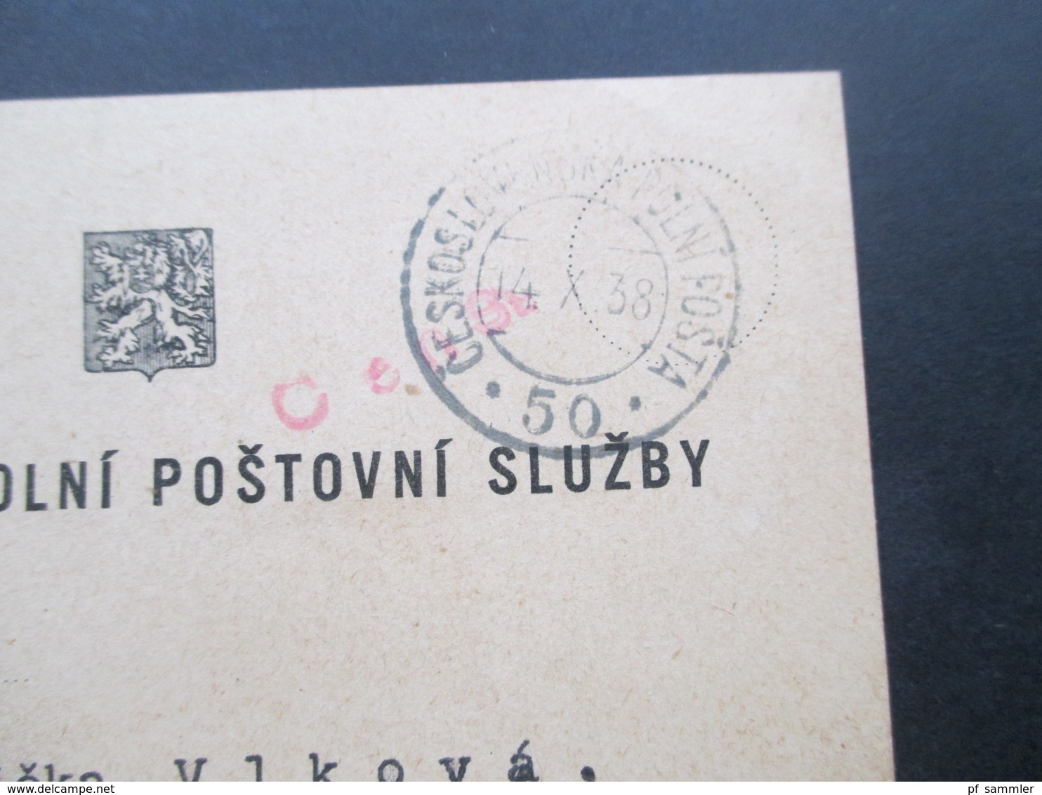 DR / Sudetenland 14.X.1938 ?? PK Mit Rotem Stempel Censura Und Ceskoslovenska Polni Posta 50 Nach Praha II - Storia Postale