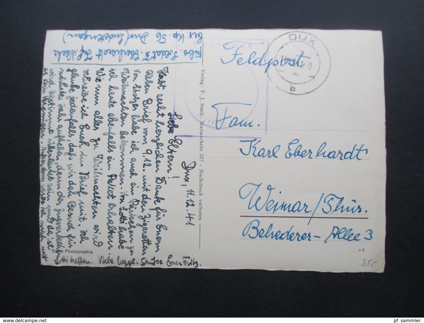 DR / Sudetenland Feldpost 2. WK 1941 AK Bad Teplitz Schönau Die Urquelle Stempel Dux Sudetengau - Sudetenland