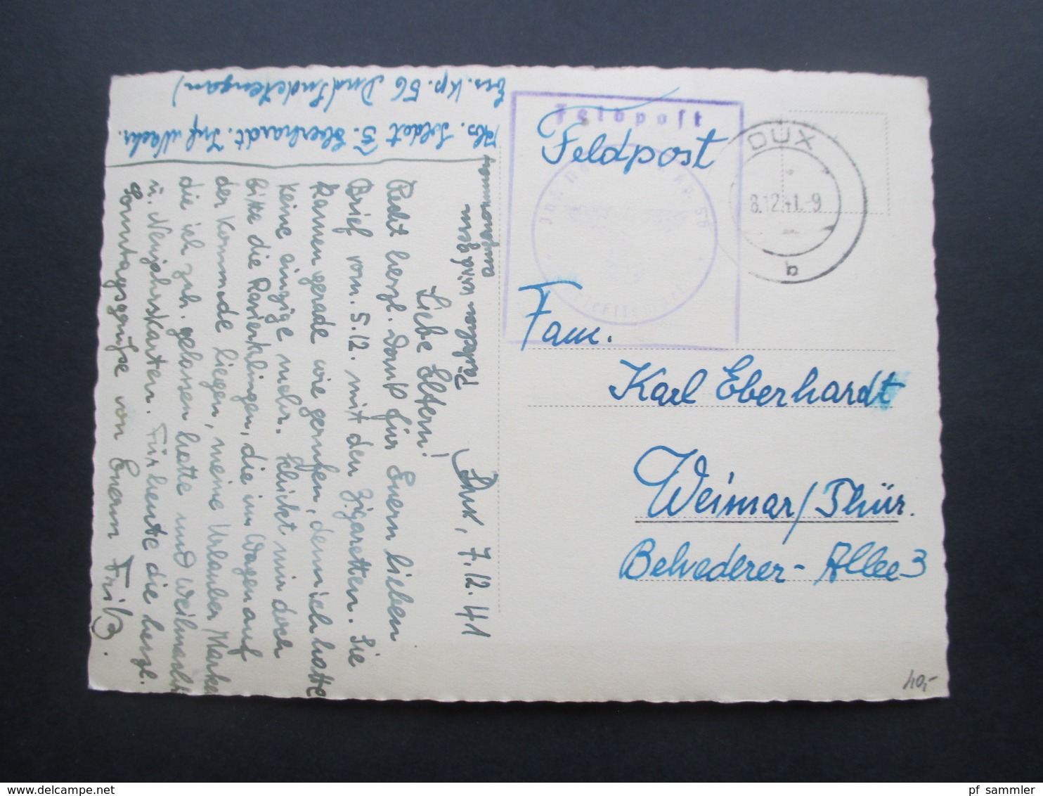 DR / Sudetenland Feldpost 2. WK 1941 AK Turn Teplitz Im Sudetengau Stempel Dux  Abs: Soldat Ers. Kp. 56 Sudetengau - Sudetes