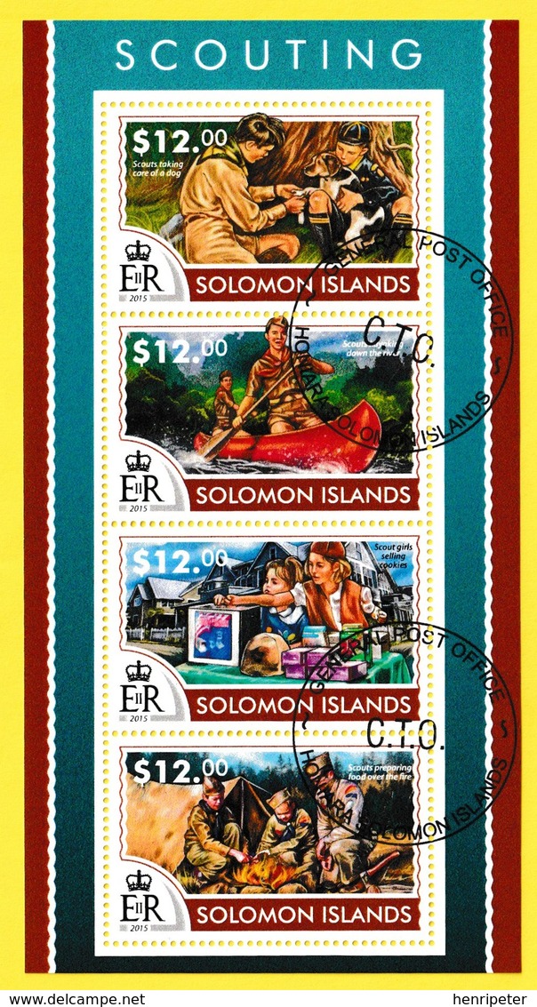 Bloc Feuillet Oblitéré De 4 Timbres-poste - Scouting Le Scoutisme - Îles Salomon 2015 - Salomon (Iles 1978-...)