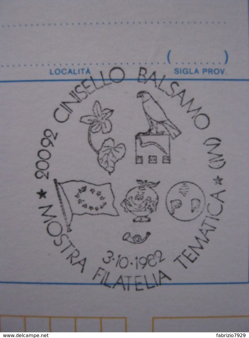 A.12 ITALIA ANNULLO 1982 CINISELLO BALSAMO MILANO FILATELIA TEMATICA FIORE AQUILA EUROPA BANDIERA SPAGNA MONDIALE CALCIO - Altri & Non Classificati