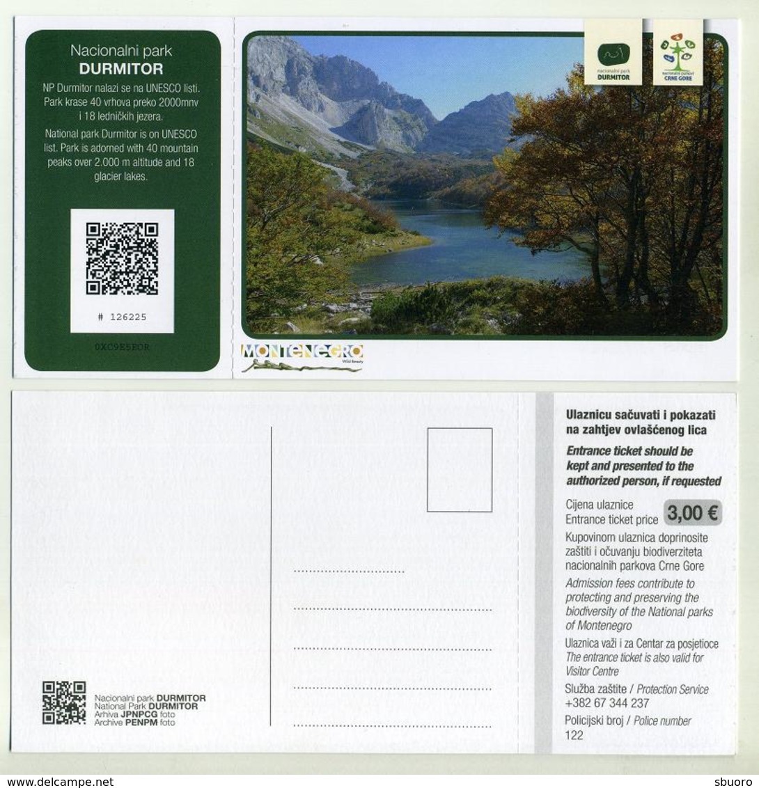 National Park Durmitor (UNESCO) Montenegro. With Se-tenant Postcard. Crna Gora. - Biglietti D'ingresso