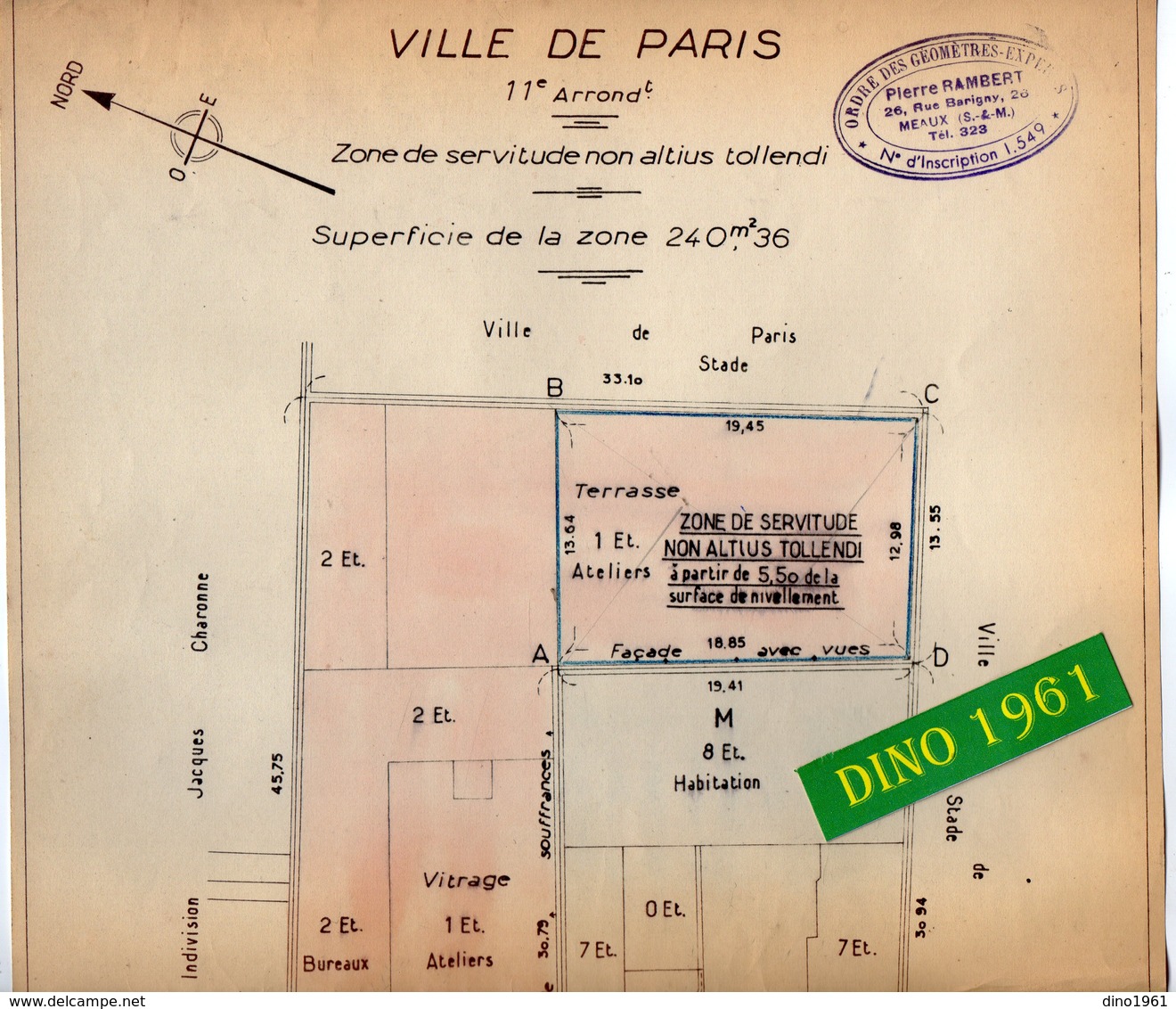 VP 16.830 - Ville De PARIS - Plan 25 X 41 De L'Immeuble Avenue Philippe Auguste - Géomètre Mr Pierre RAMBERT à MEAUX - Architecture