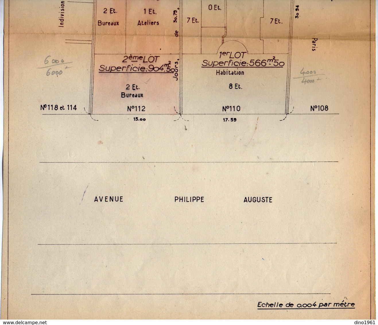 VP 16.830 - Ville De PARIS - Plan 25 X 41 De L'Immeuble Avenue Philippe Auguste - Géomètre Mr Pierre RAMBERT à MEAUX - Arquitectura