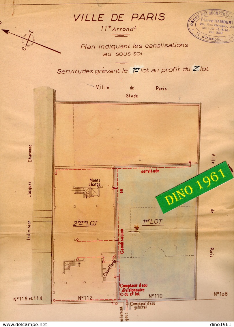 VP 16.831 - Ville De PARIS - Plan 26 X 43 De L'Immeuble Avenue Philippe Auguste ( Egouts ) - Géomètre Mr RAMBERT à MEAUX - Architecture