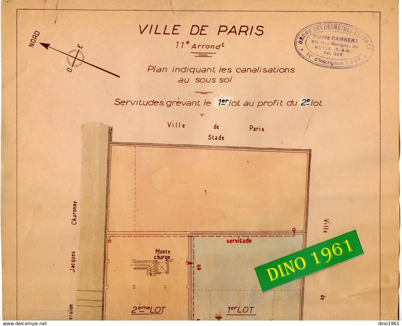 VP 16.831 - Ville De PARIS - Plan 26 X 43 De L'Immeuble Avenue Philippe Auguste ( Egouts ) - Géomètre Mr RAMBERT à MEAUX - Architektur